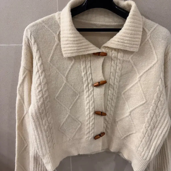 [BUNJANG] Ivory Cable Knit Toggle Cardigan / 아이보리 케이블 니트 가디건
