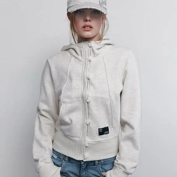 [BUNJANG] Bene Basic Button Hoodie (Oatmeal) / 플리즈노팔로우 베네 베이직 버튼 후드티 Bene Basic Button Hoodie (Oatmeal)