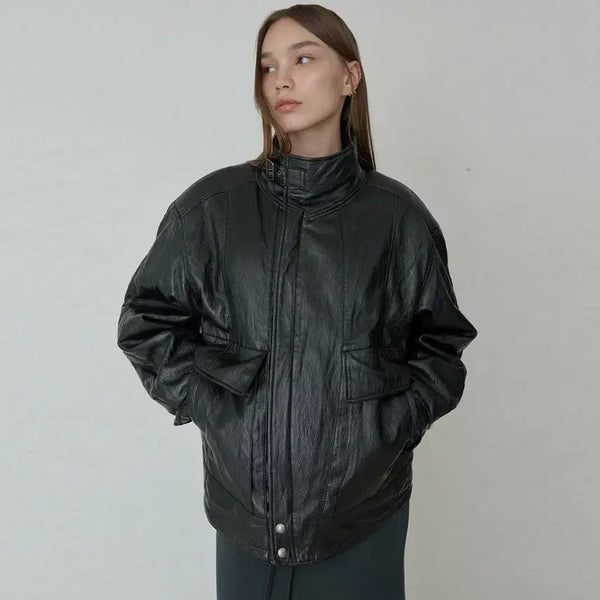 [BUNJANG] ODES Vintage High Neck Leather Jacket / 오데스 빈티지 하이넥 레더자켓