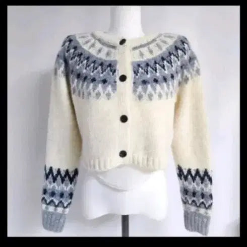 [BUNJANG] Vintage Pattern Knit Cardigan - Ivory / 빈티지 패턴 니트 가디건 아이보리새거