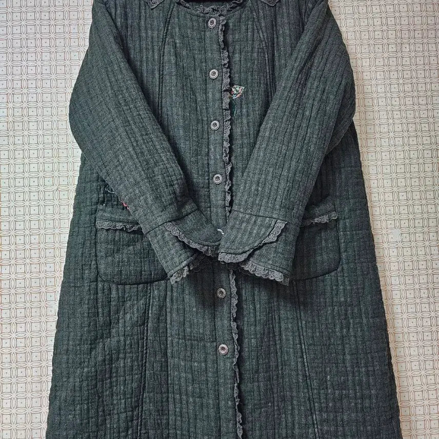 [BUNJANG] Quilting Lace Long Jacket / 퀼팅 레이스 롱 자켓