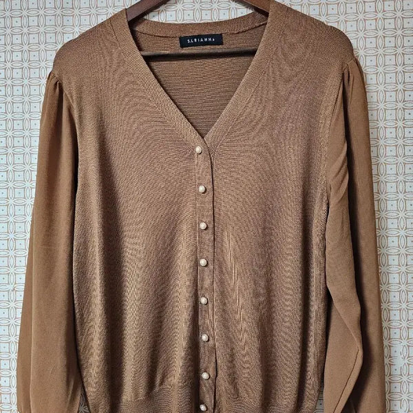 [BUNJANG] Chiffon Sleeve Knit Cardigan / 쉬폰 소매 니트가디건