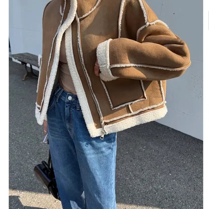 [BUNJANG] Highneck Mustang Jacket (Brown) / 하이넥 무스탕 자켓 (브라운)