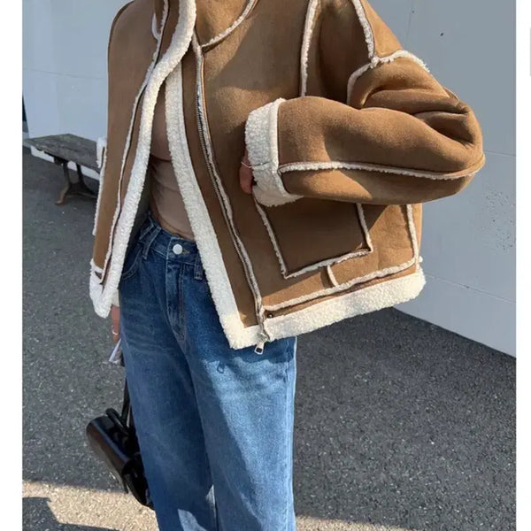 [BUNJANG] Highneck Mustang Jacket (Brown) / 하이넥 무스탕 자켓 (브라운)