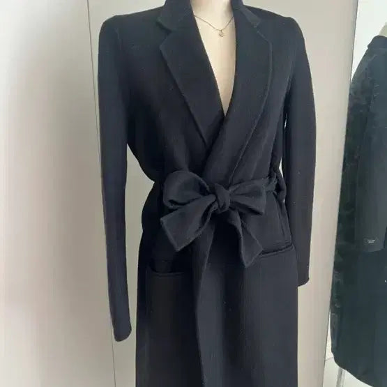 [BUNJANG] Black Belt Wool Long Coat / 블랙 벨트 울 롱코트