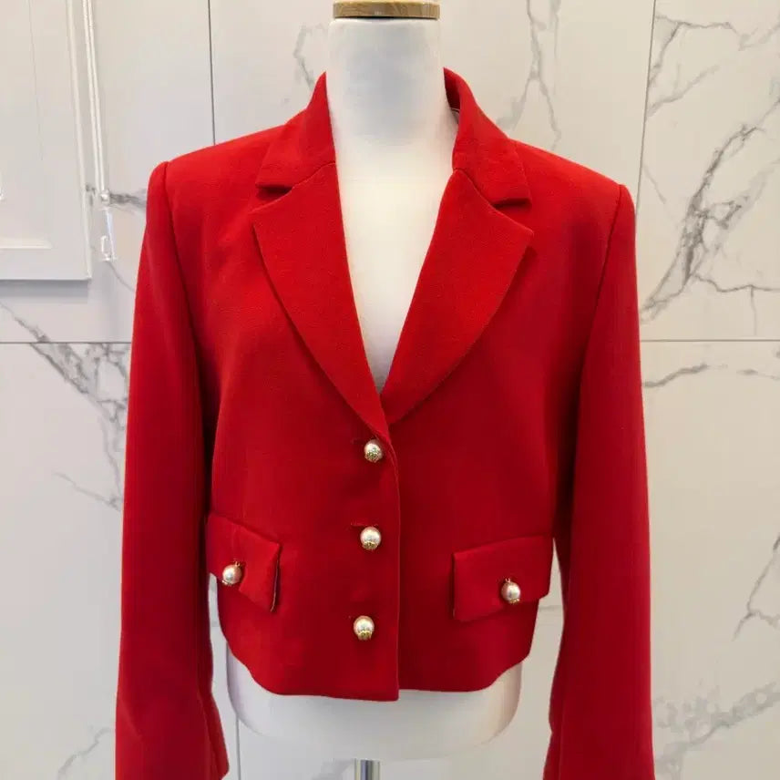 [BUNJANG] Zara Red Pearl Jacket / 자라 레드 진주 자켓