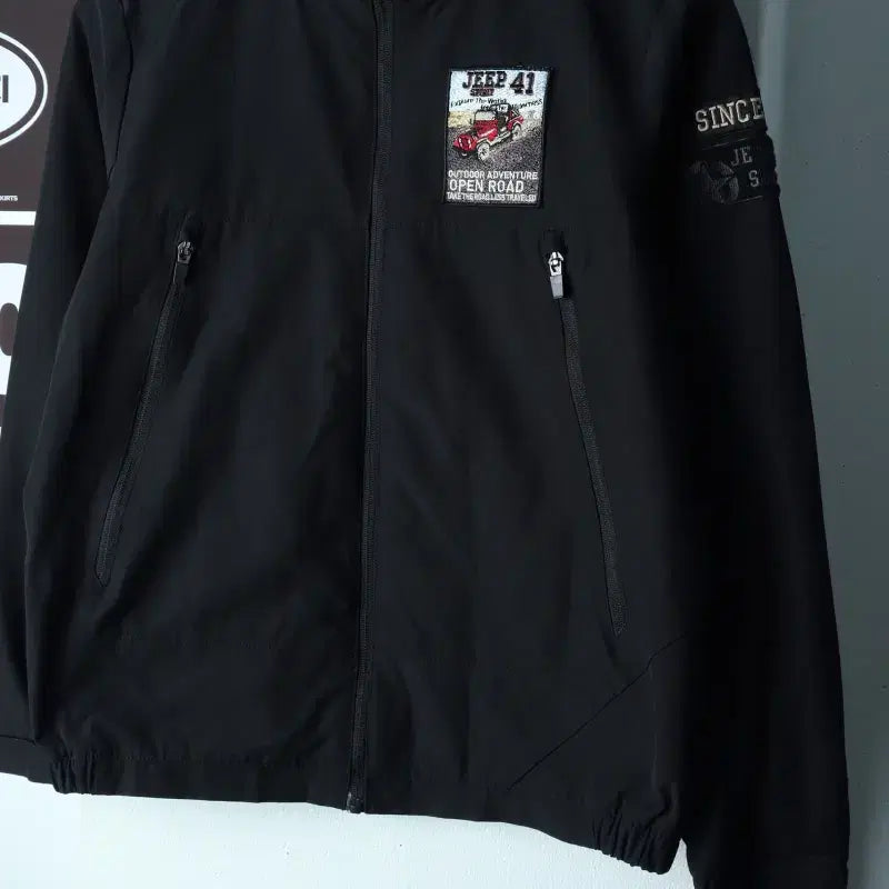 [BUNJANG] Jeep Zip-up Windbreaker Jacket Patch Black Lightweight Amekaji / (S) 지프 집업 바람막이 점퍼자켓 패치 블랙 경량 아메카지-H39789