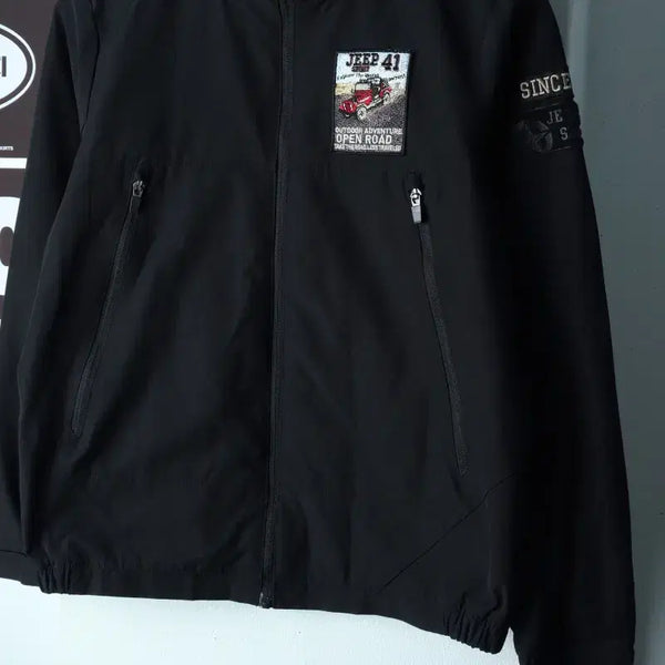 [BUNJANG] Jeep Zip-up Windbreaker Jacket Patch Black Lightweight Amekaji / (S) 지프 집업 바람막이 점퍼자켓 패치 블랙 경량 아메카지-H39789