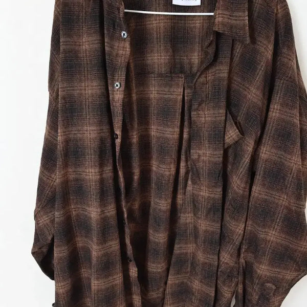 [BUNJANG] Brown Check Pattern Oversized Shirt / 체크 남방 브라운