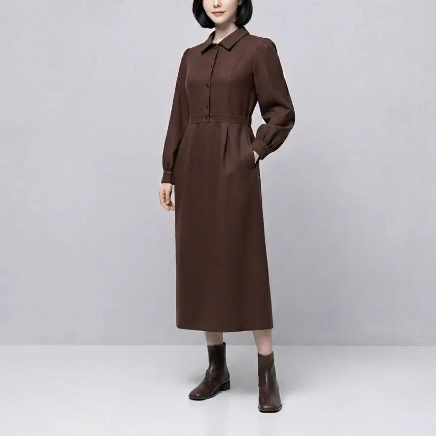 [BUNJANG] Brown Midi Dress with Pockets / [새제품] 핏좋고 두께감 있는 브라운 원피스