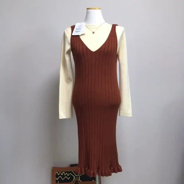 [BUNJANG] Camel Knit Bustier Dress / [새제품] 카멜 니트 뷔스티에 원피스