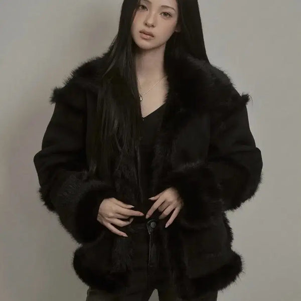 [BUNJANG] Khaki Pointed Suede Leather Jacket / 1번 실착) 카키 포인트 무스탕 아우터