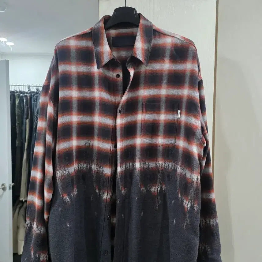 [BUNJANG] Juun.J Border Checkered Painted Shirt 50 / 준지 보더체크 페인팅 셔츠 50