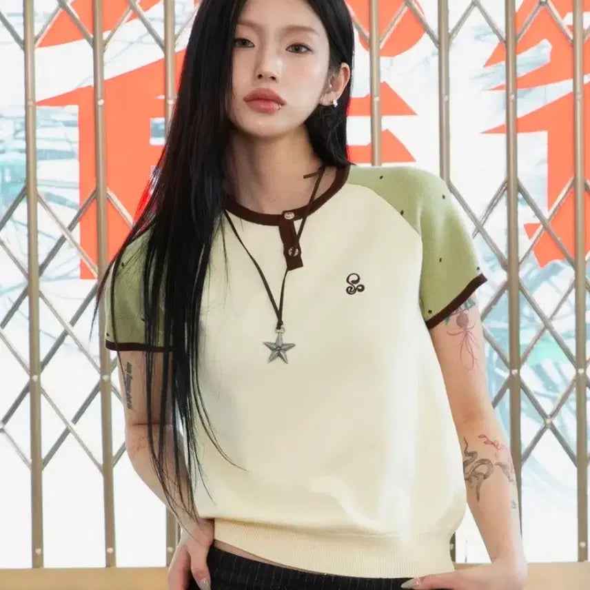 [BUNJANG] Lunakhifu Dot Raglan T-Shirt Size 2 / 루나키후 도트 래글런 티셔츠 사이즈2