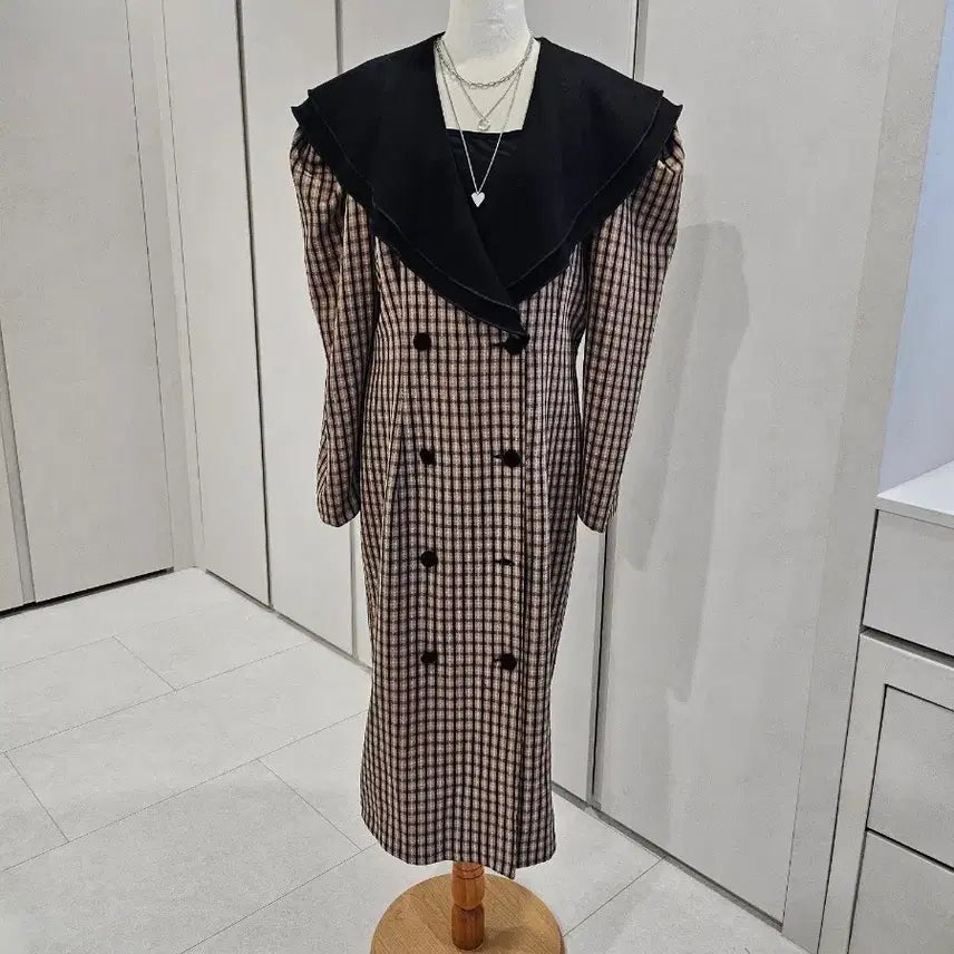 [BUNJANG] Big Collar Puff Check Dress / 빅카라 퍼프 체크 원피스 프리~66사이즈