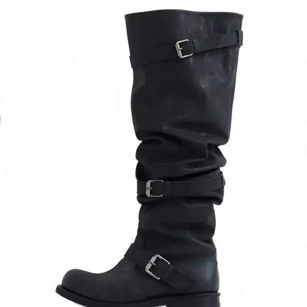 [BUNJANG] Black Strap Buckle Long Boots / 스크랩 버클 블랙 롱부츠 새상품