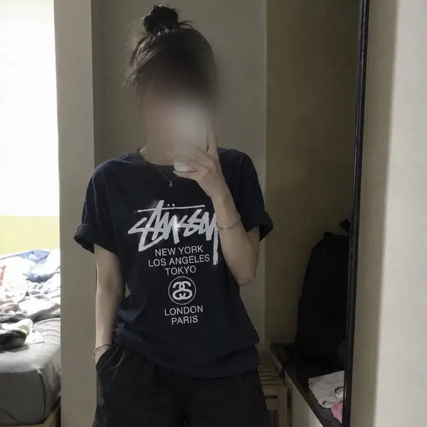 [BUNJANG] Stussy World Tour Sweatshirt Navy / 급처 스투시 월드투어 네이비