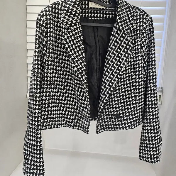 [BUNJANG] Houndstooth Cropped Jacket (Free-77 Size) / 하운드투스 크롭자켓 보관새상품 프리~77사이즈