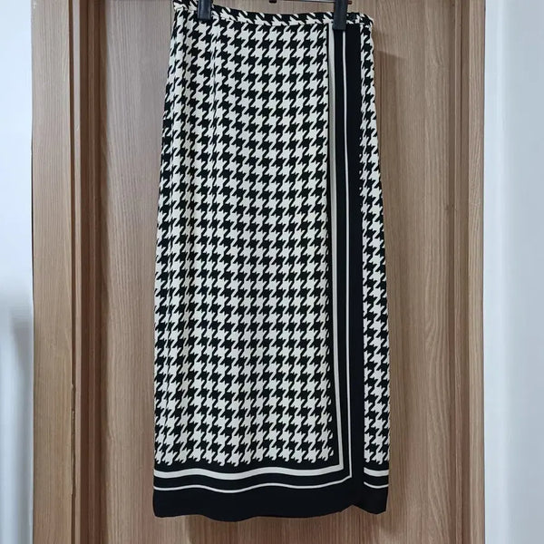 [BUNJANG] Silk Houndstooth Pattern Long Skirt / 실크 스커트