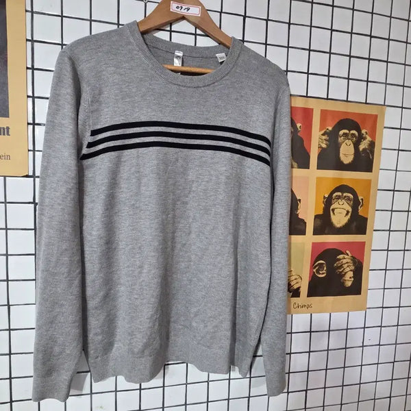 [BUNJANG] Gray Three-Stripe Knit Sweater / 그레이색 삼선 니트 0919