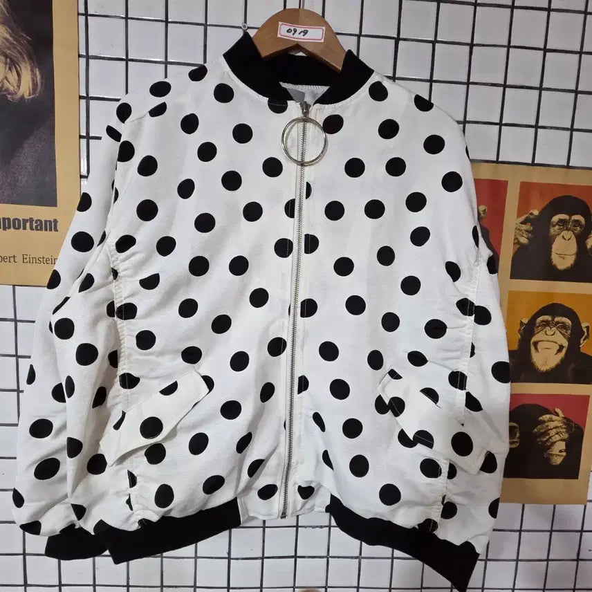 [BUNJANG] Polka Dot Bomber Jacket - White / 땡땡이 봄버 자켓 화이트 0919