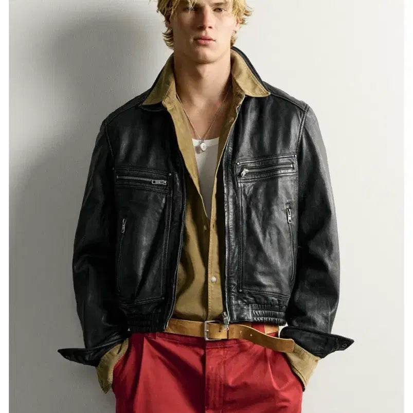 [BUNJANG] Zara Washed Leather Cropped Fit Jacket / Zara _ 워싱 가죽 크롭 핏 재킷