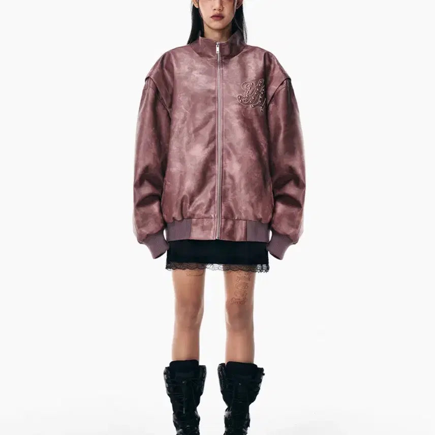 [BUNJANG] yeel Feather Leather Winged Jacket Pink / yeel 포 레더 윙드 재킷 핑크