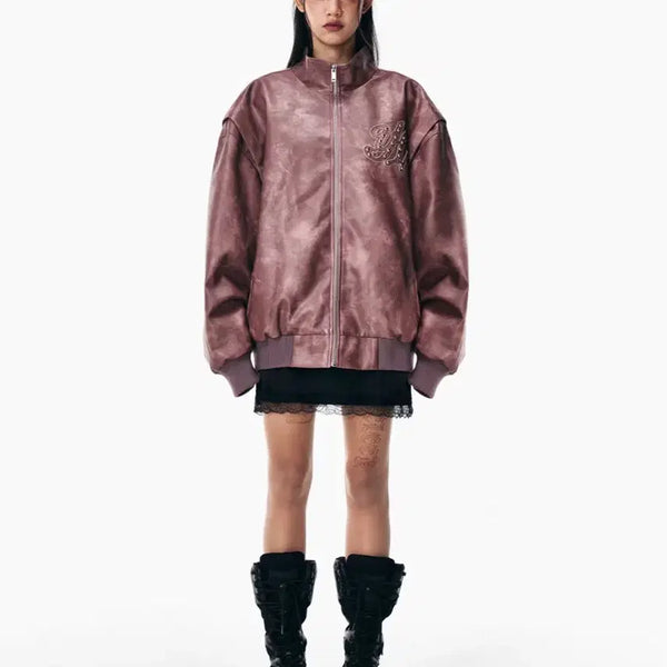 [BUNJANG] yeel Feather Leather Winged Jacket Pink / yeel 포 레더 윙드 재킷 핑크