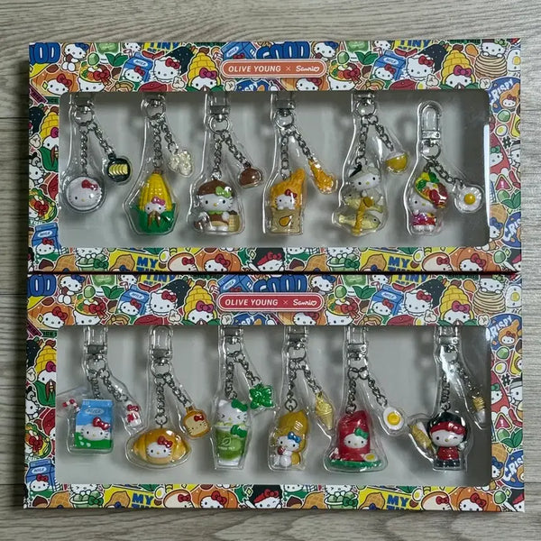 [BUNJANG] Hello Kitty Figure Keyring Food Set Bundle Set / (미개봉) 올리브영 지역 헬로키티 피규어 키링 소금빵 영광 우유 포함 간식 식사 세트 일괄