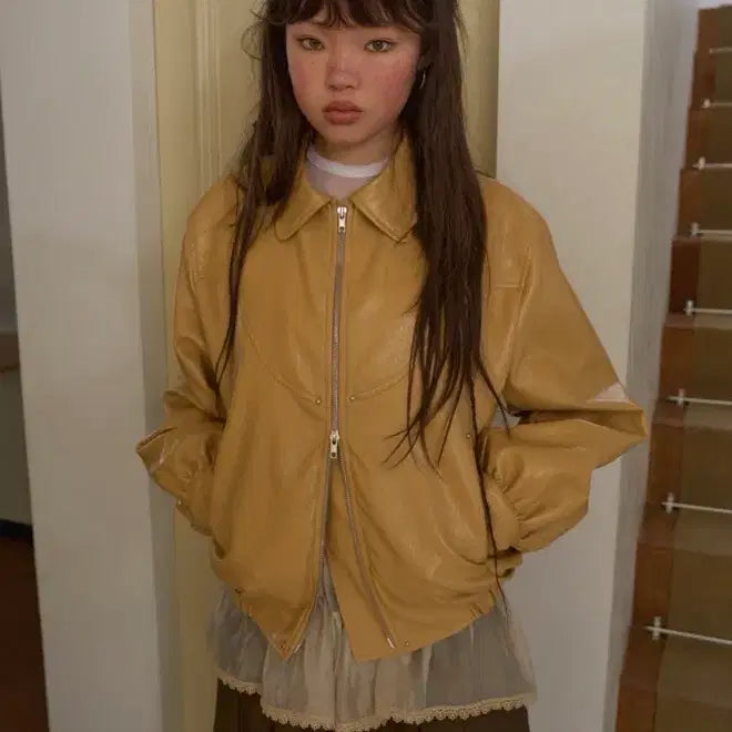 [BUNJANG] OurSaalty Leather Jacket Beige / oursaalty 가죽자켓