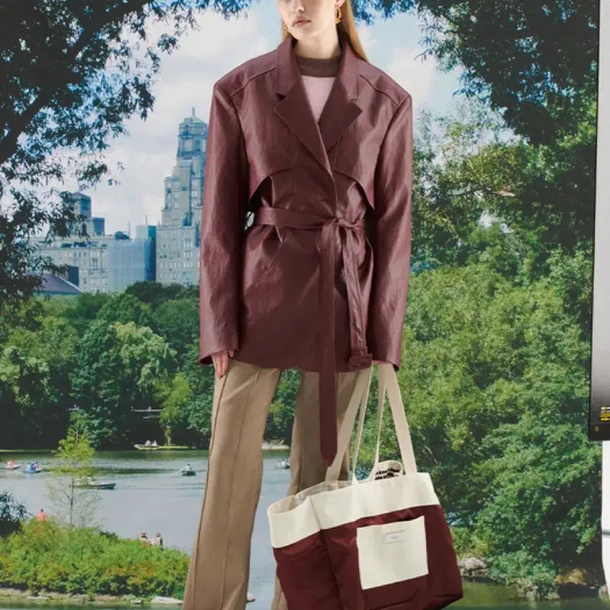 [BUNJANG] Kijun Leather Belted Jacket Wine / Kijun 레더 벨티드 자켓 와인