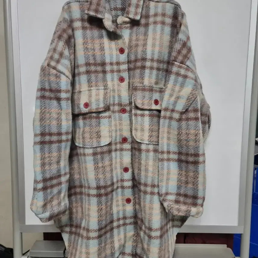 [BUNJANG] Women's Check Oversized Polyester Jacket Coat / 여성  체크 빅사이즈 폴리에스터 자켓 오버핏 코트