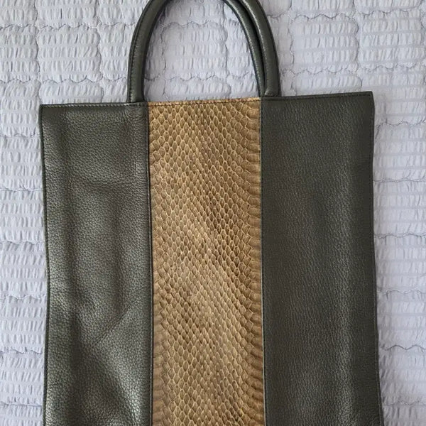 [BUNJANG] Lorazacon Python Detail Square Leather Tote Bag / 로라자코네 뱀피 디테일 스퀘어 가죽 토드백