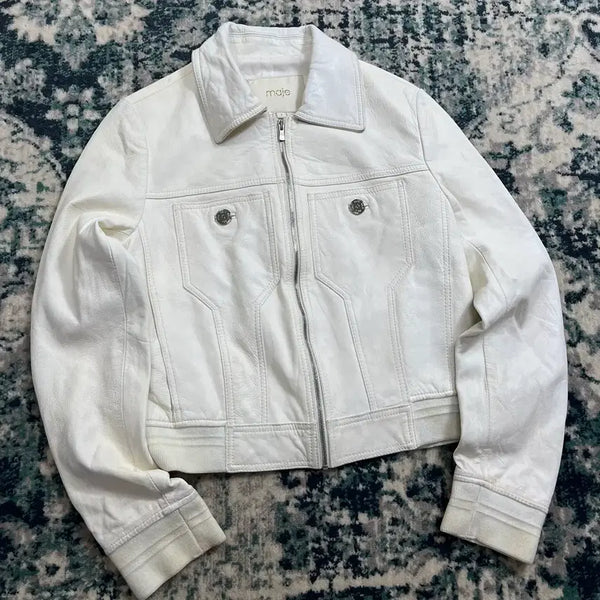 [BUNJANG] Maje White Lambskin Leather Jacket / Maje 마쥬 양가죽 화이트 레더 자켓 (43)