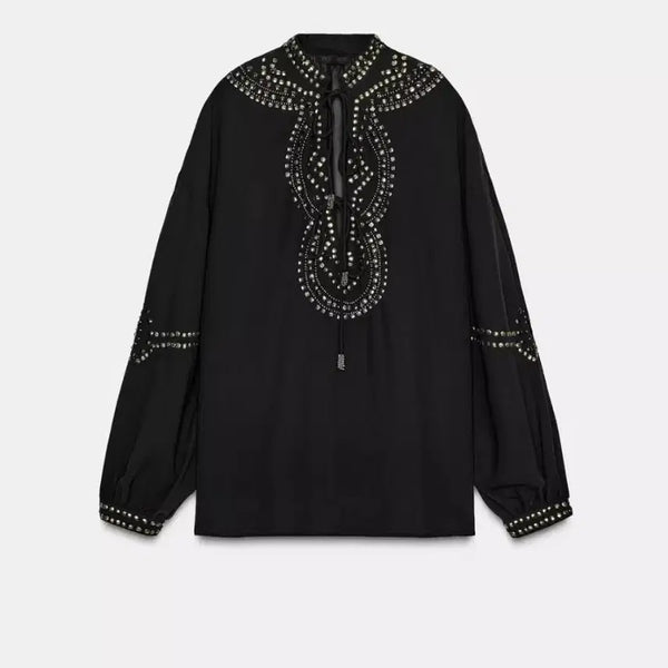 [BUNJANG] Zara See-Through Beaded Blouse M / 할로윈 강추. 자라 시스루 비즈장식 블라우스 M,  새제품