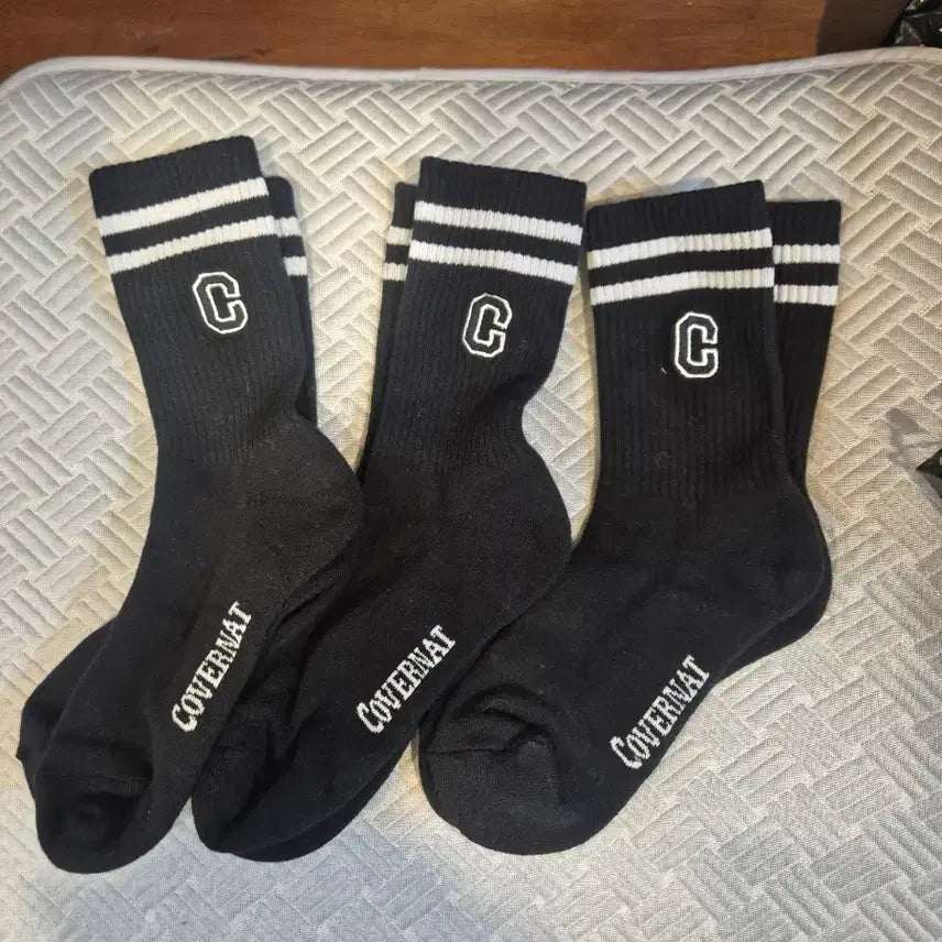 [BUNJANG] Covernat Black Socks 3-Pair Set / 커버낫 양말 블랙  3켤레 세트