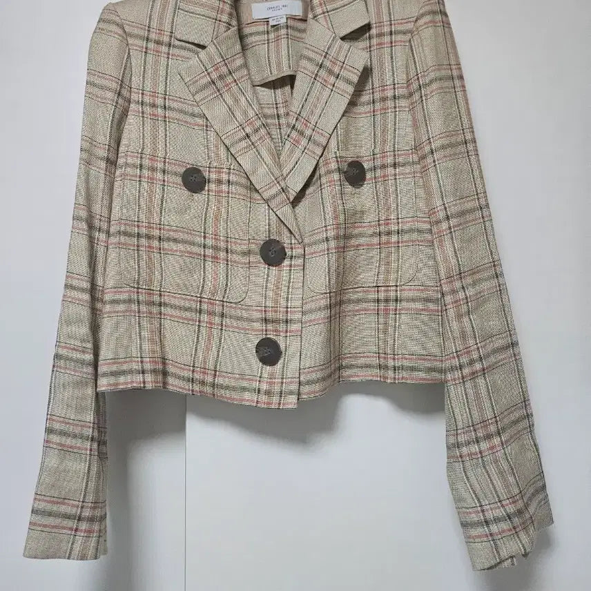 [BUNJANG] Check Double Button Crop Jacket / 체크 더블 버튼 크롭 자켓 린넨 느낌