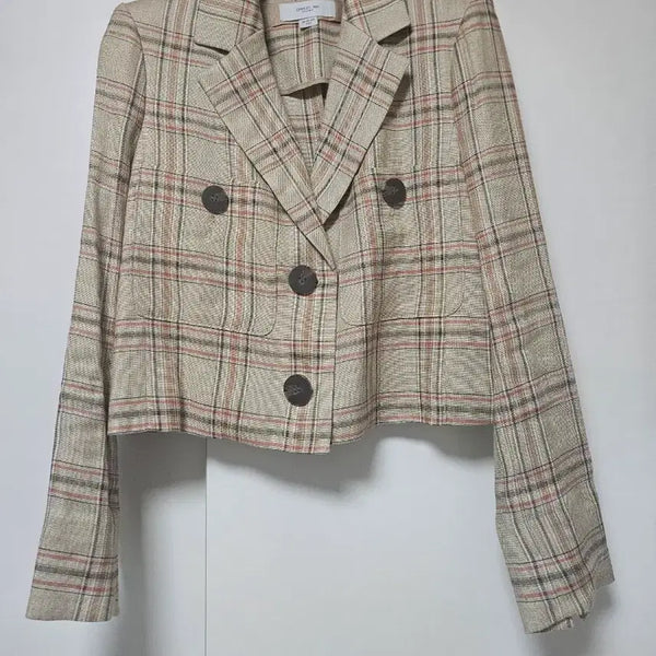 [BUNJANG] Check Double Button Crop Jacket / 체크 더블 버튼 크롭 자켓 린넨 느낌