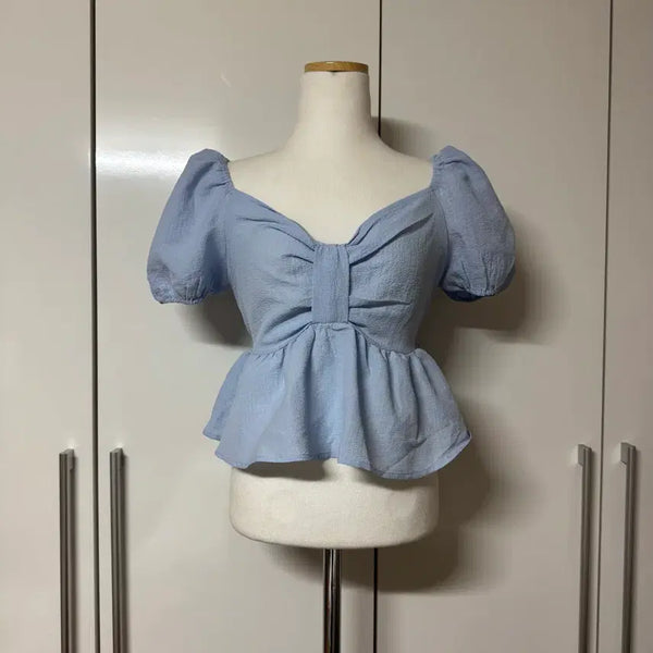 [BUNJANG] Puff Ribbon Flare A-Line Blouse / 퍼프 리본 플레어 a라인 블라우스 소라