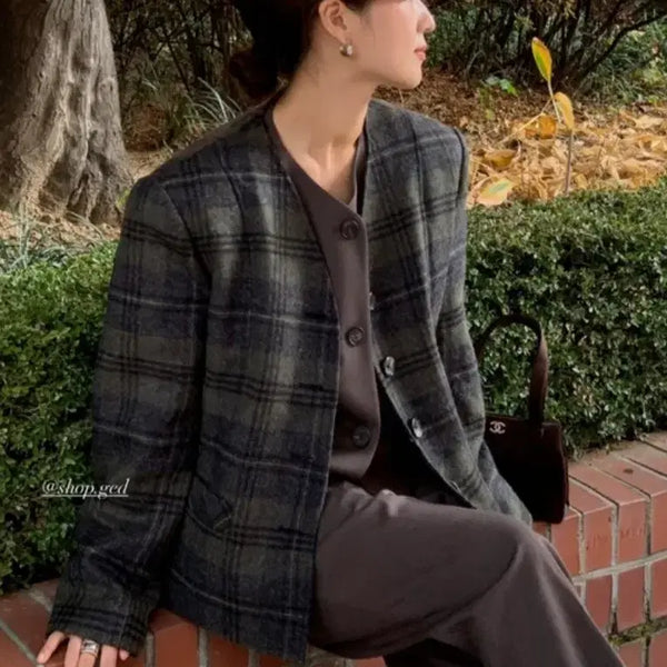 [BUNJANG] GED Brown Wool Crop Jacket Setup Pants Set / ged 게드 브라운 울 크롭 자켓 셋업 새상품