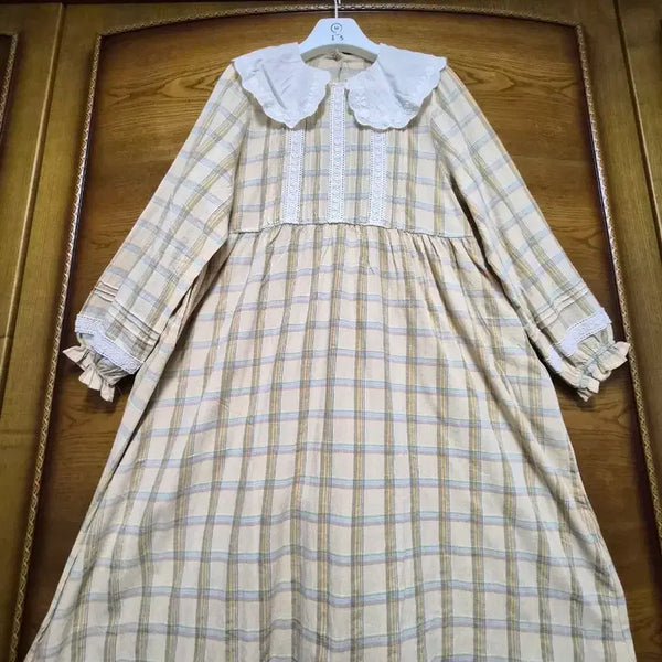 [BUNJANG] Check Pattern Lace Collar Dress / 체크패턴 레이스카라 원피스