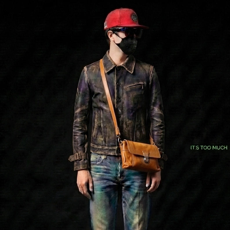[BUNJANG] Mini Leather Crossbody Bag - Vintage Style / Q2522 미니가죽크로스백 남성남자가방구제백가죽빈티지가방남자가방남자백