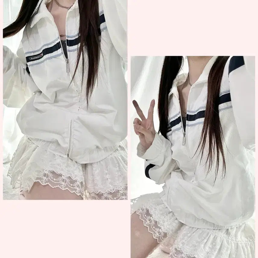 [BUNJANG] Reebok White Sideline Windbreaker / 리복 화이트 사이드라인 바람막이