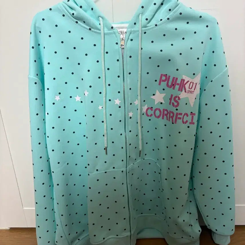 [BUNJANG] Mint Green Dotted Hoodie Zip-up / 민트색 그린 도트 후드집업 에이블리 지그재그