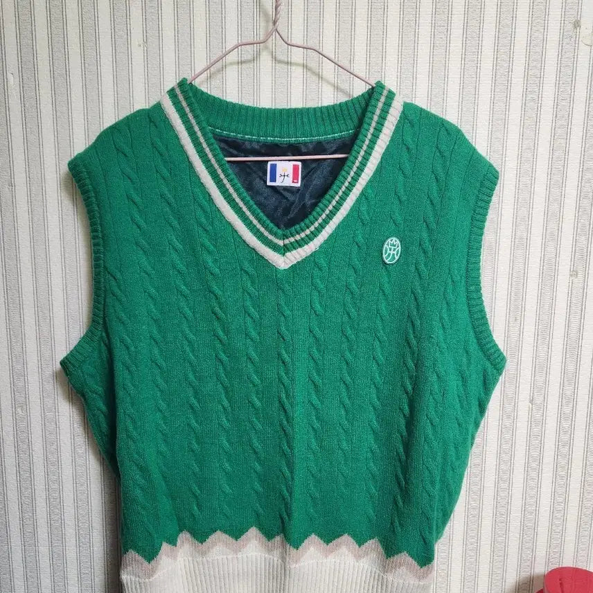 [BUNJANG] PARIGATE Green Knit Windproof Vest / 파리게이트 초록색 니트방풍조끼