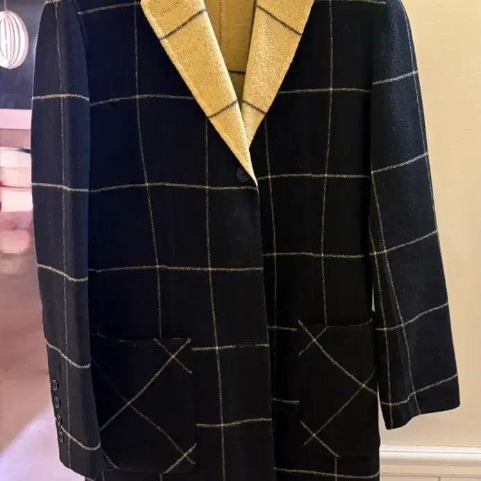 [BUNJANG] DKNY Check Pattern Handmade Coat Black/Beige / DKNY 체크 패턴 핸드메이드 코트 블랙/베이지