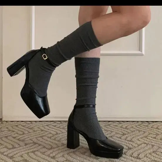 [BUNJANG] Square Toe Mary Jane Platform High Heel Slingback Sandals / (새상품)가보시 스퀘어토 메리제인 구두 펌프스 스트랩 통굽 하이힐 발목 크랙 슬링백 샌들