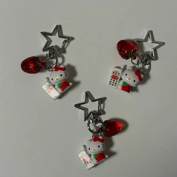 [BUNJANG] Strawberry Milk Hello Kitty Keychain / 딸기우유 헬로키티 키링