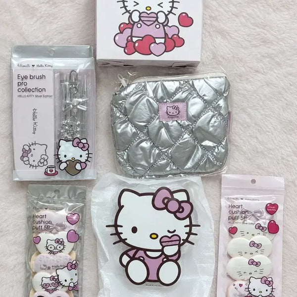 [BUNJANG] Fillimilli x Hello Kitty Silver Edition Brush Pouch Puff Set (Unused + Sealed) / 필리밀리 헬로키티 실버 에디션 브러쉬 파우치 퍼프 세트(미사용+미개봉)