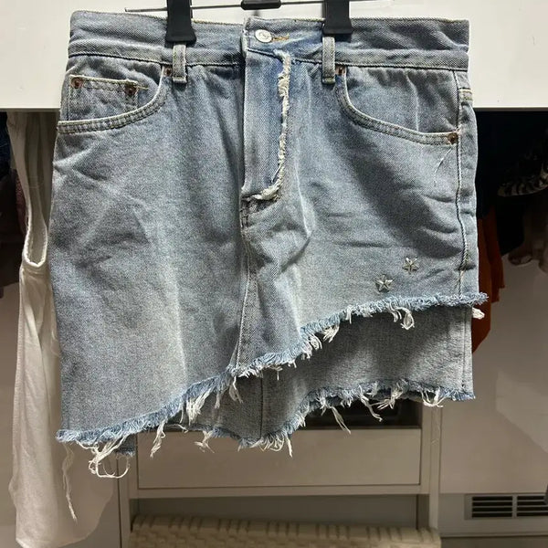 [BUNJANG] Asymmetrical Layered Denim Skirt / 비대칭 레이어드 데님 스커트
